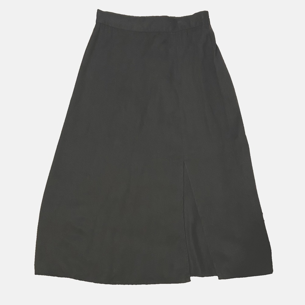 Amour Vert Women's Black Boho Midi Skirt Elastic Waist Side Slit Casual SZ Small